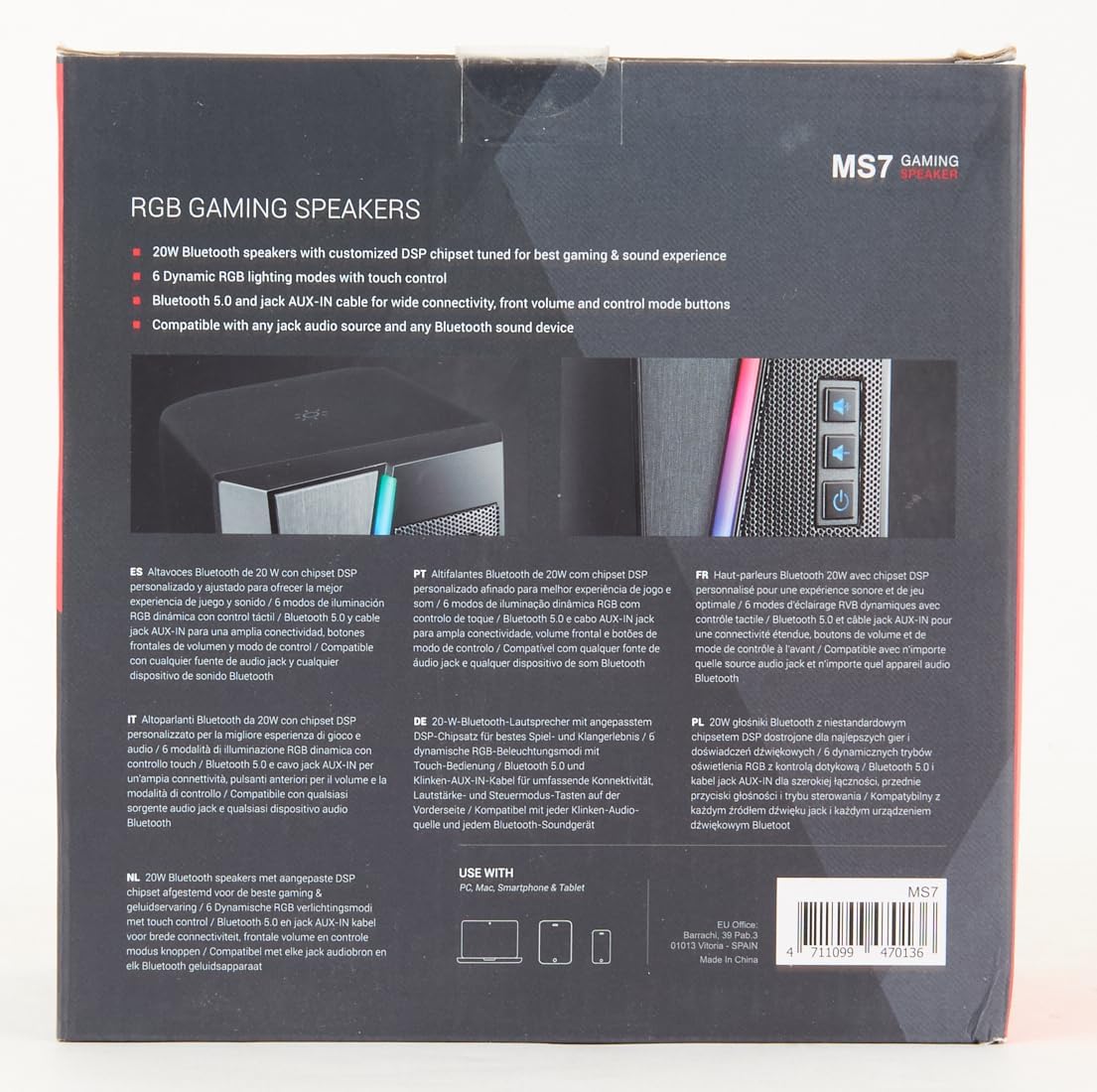 MARSGAMING MS7, Speaker RGB, Bluethooth 5.0 + Jack 3.5, DSP Sound 20W, Black image 8