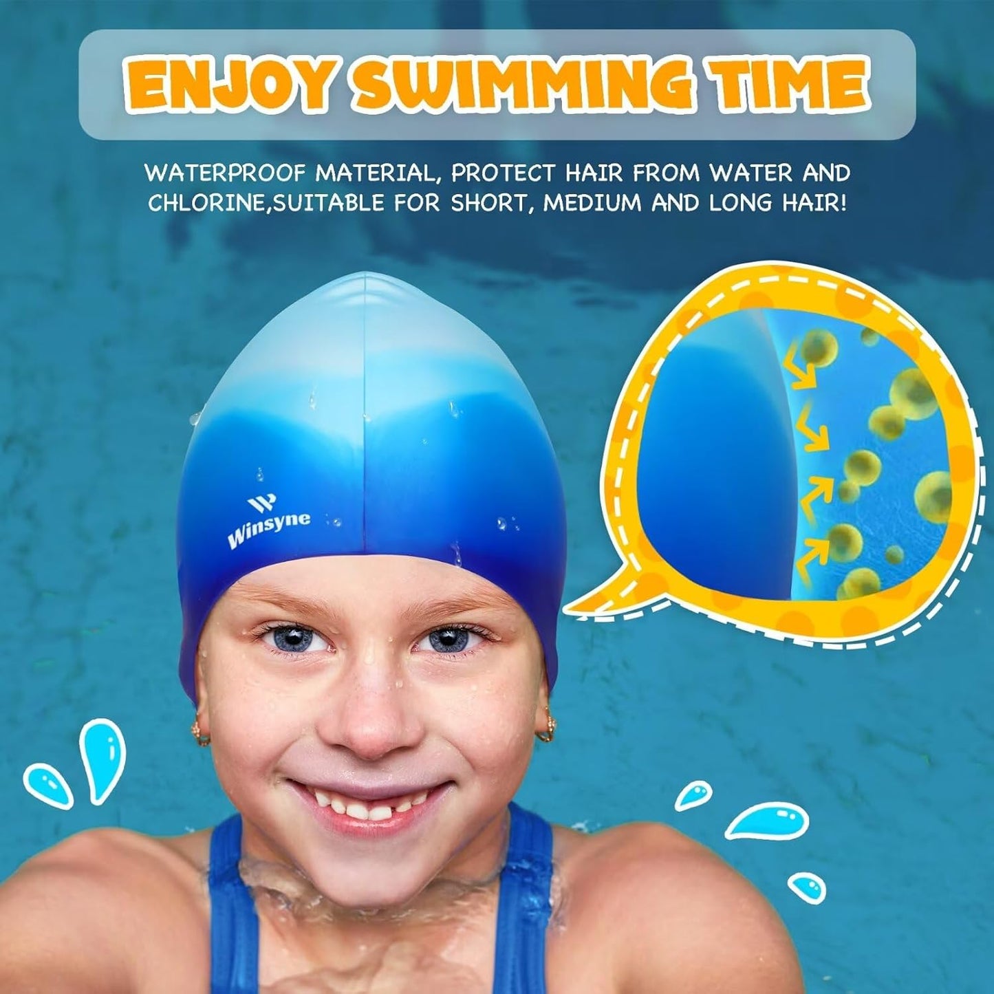 3-Pack Silicone Swim Caps for Kids: Waterproof Protection, Keeps Hair Dry, Ages image 6