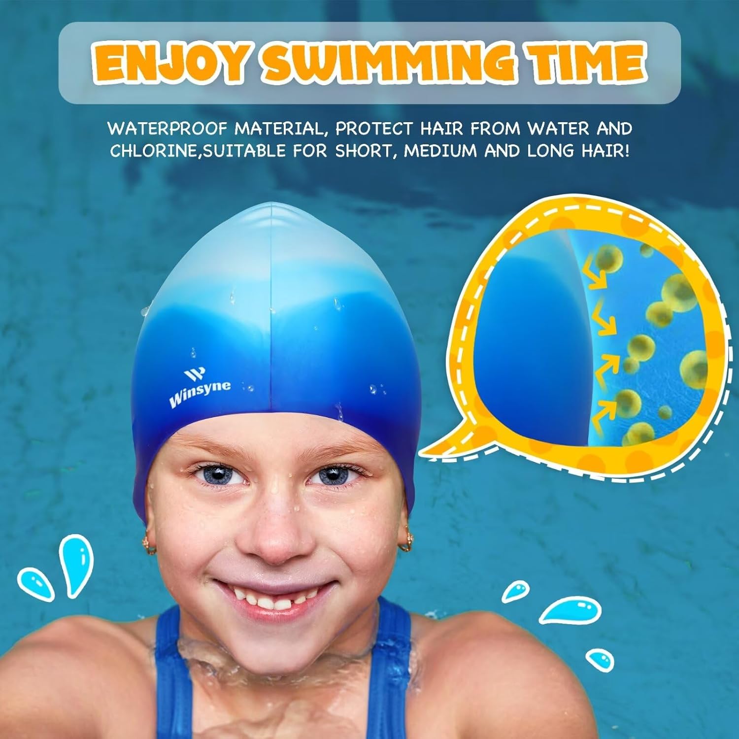 3-Pack Silicone Swim Caps for Kids: Waterproof Protection, Keeps Hair Dry, Ages image 6