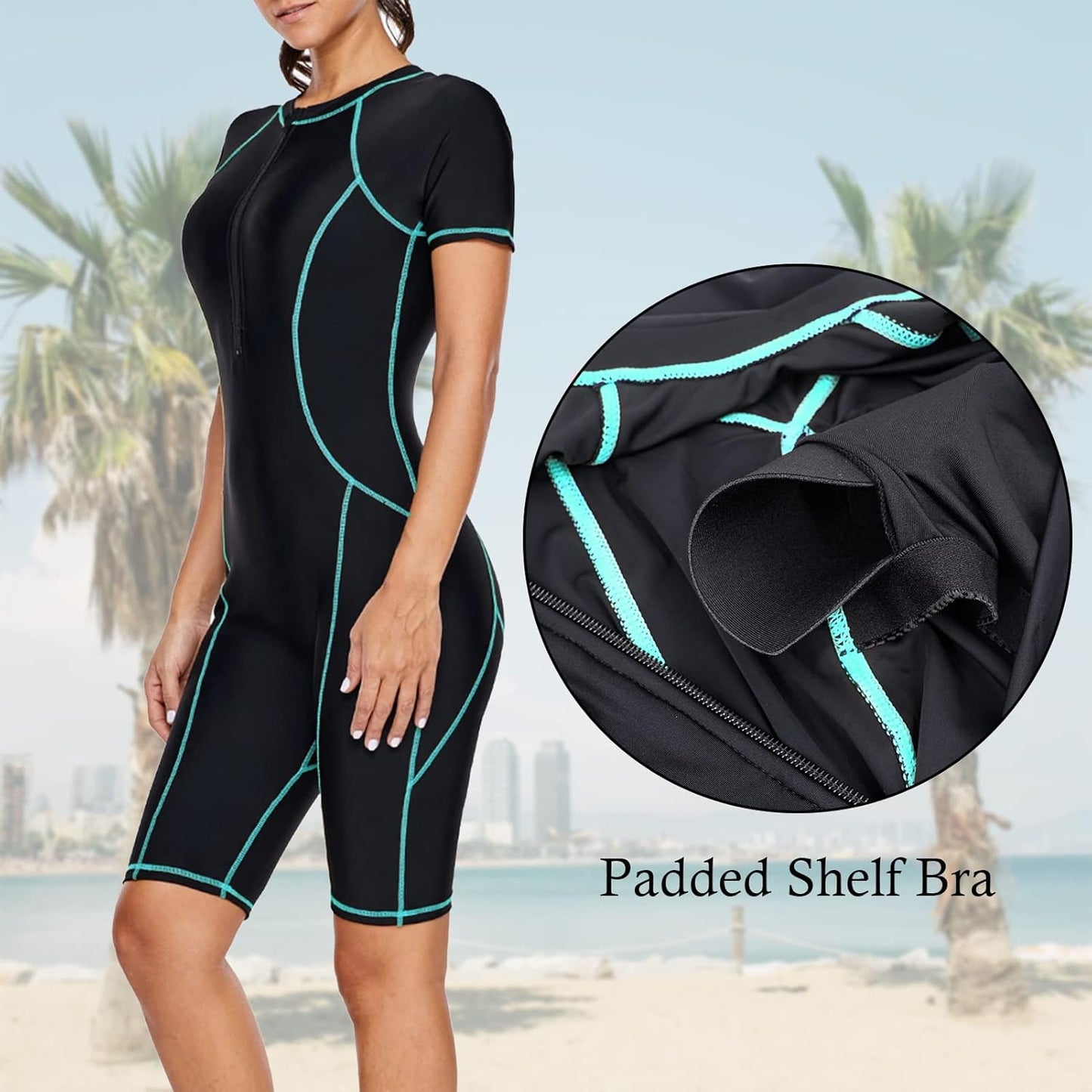 Jywmsc Women Zip Front Short Sleeve One Piece Surfing Swimsuits image 6