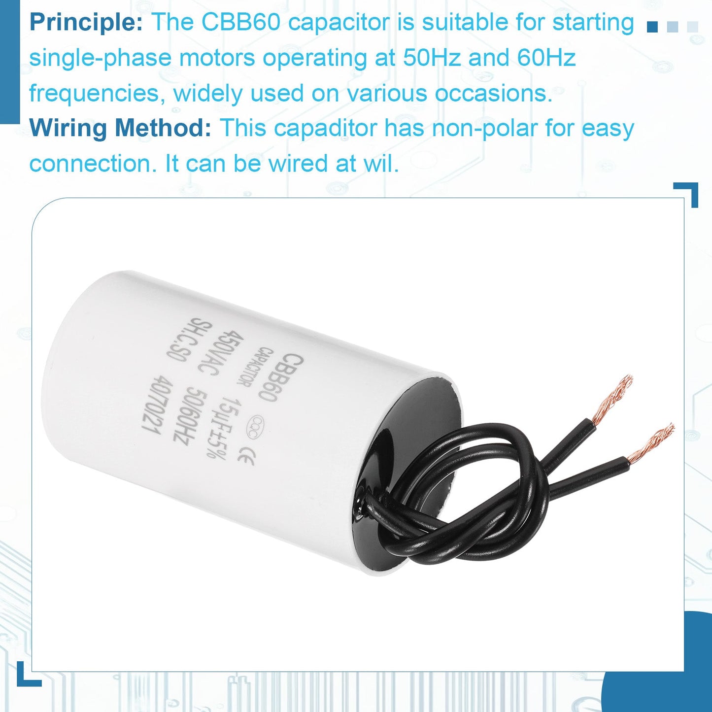 Premium 15uF CBB60 Run Capacitor 450V AC for Motor Start Appliances image 15