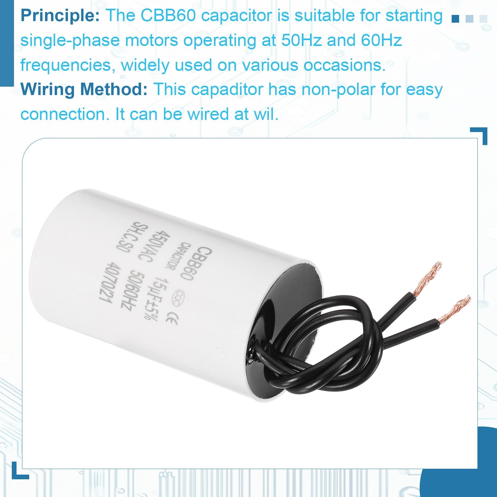 Premium 15uF CBB60 Run Capacitor 450V AC for Motor Start Appliances image 15