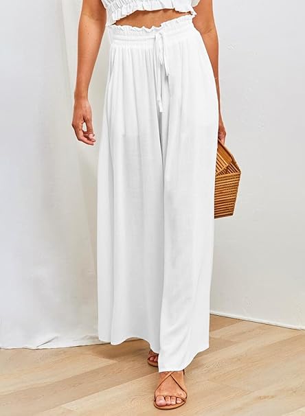 Dokotoo Womens Wide Leg Trousers Loose Fit Casual Flowy Women's Trouser Elastic image 5