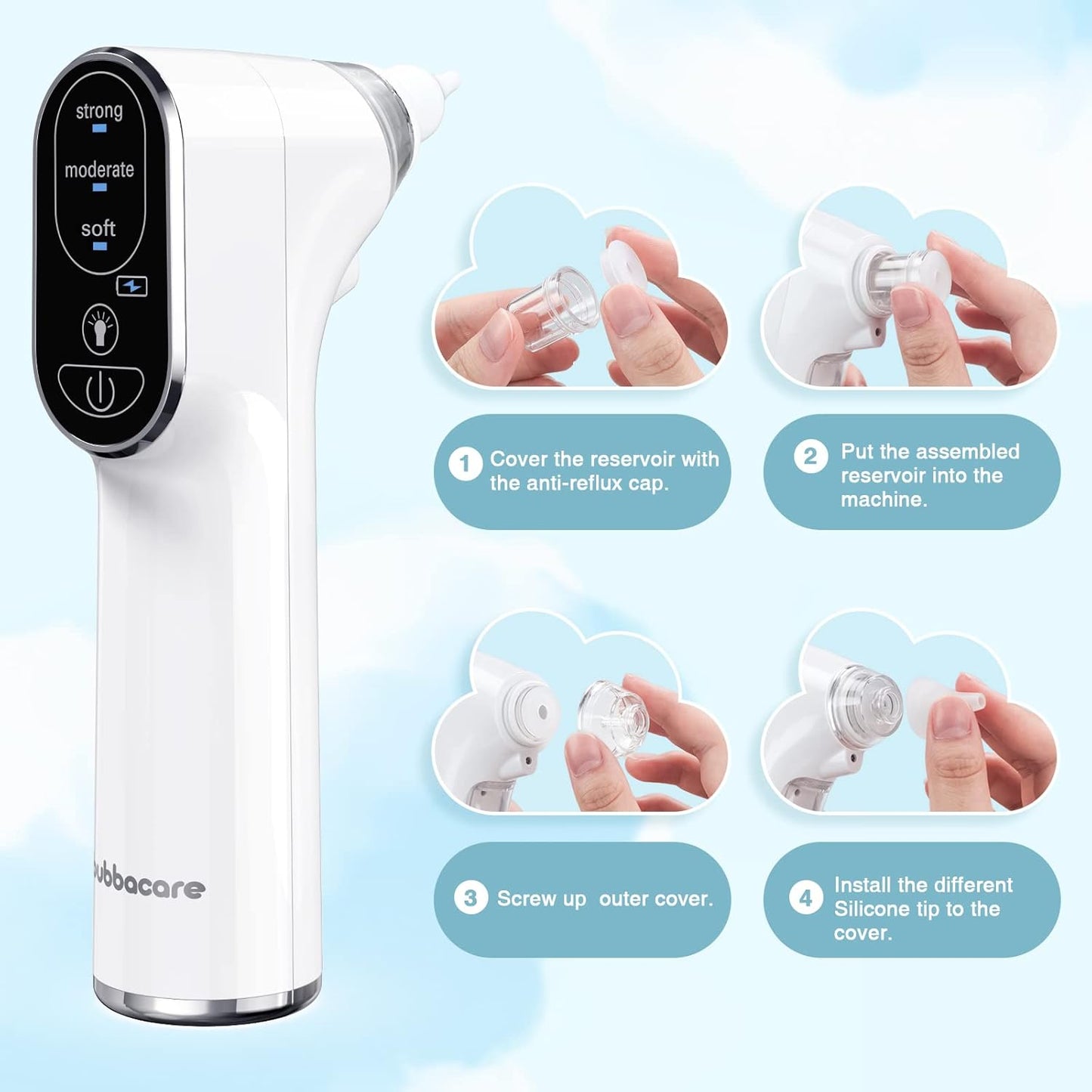 Baby Nasal Aspirator, Rechargeable Nasal Aspirator Baby Electric with 3 Suction image 7