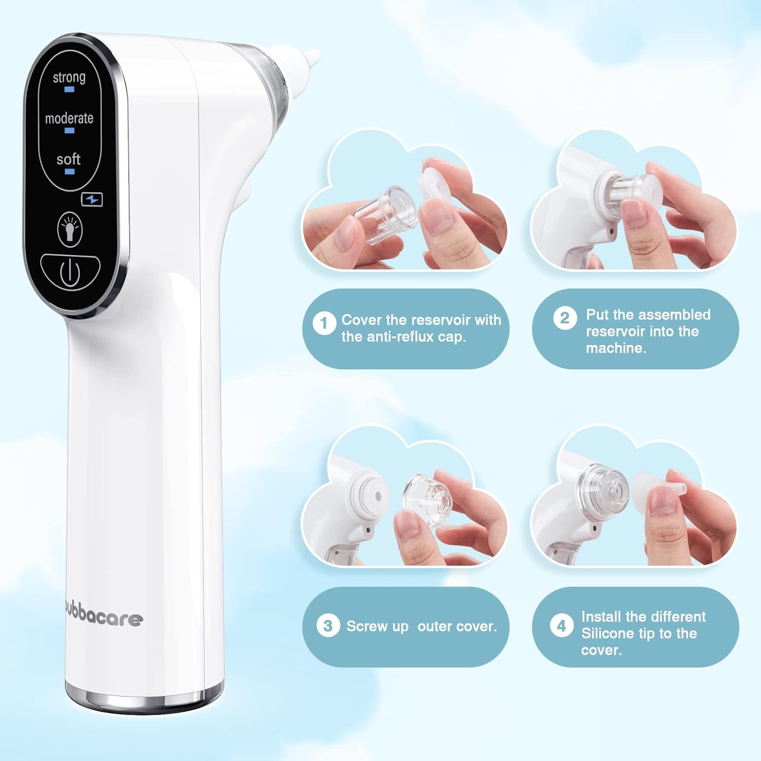 Baby Nasal Aspirator, Rechargeable Nasal Aspirator Baby Electric with 3 Suction image 7