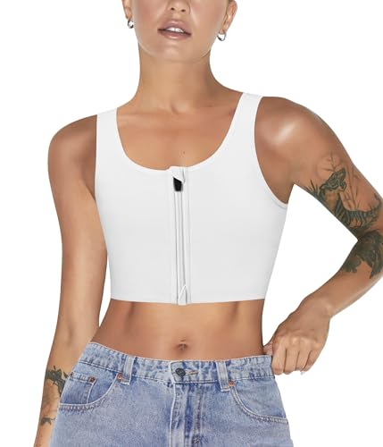 Junlan FTM Zipper Chest Binder, Breathable Compression Tank Top for Transgender image 4