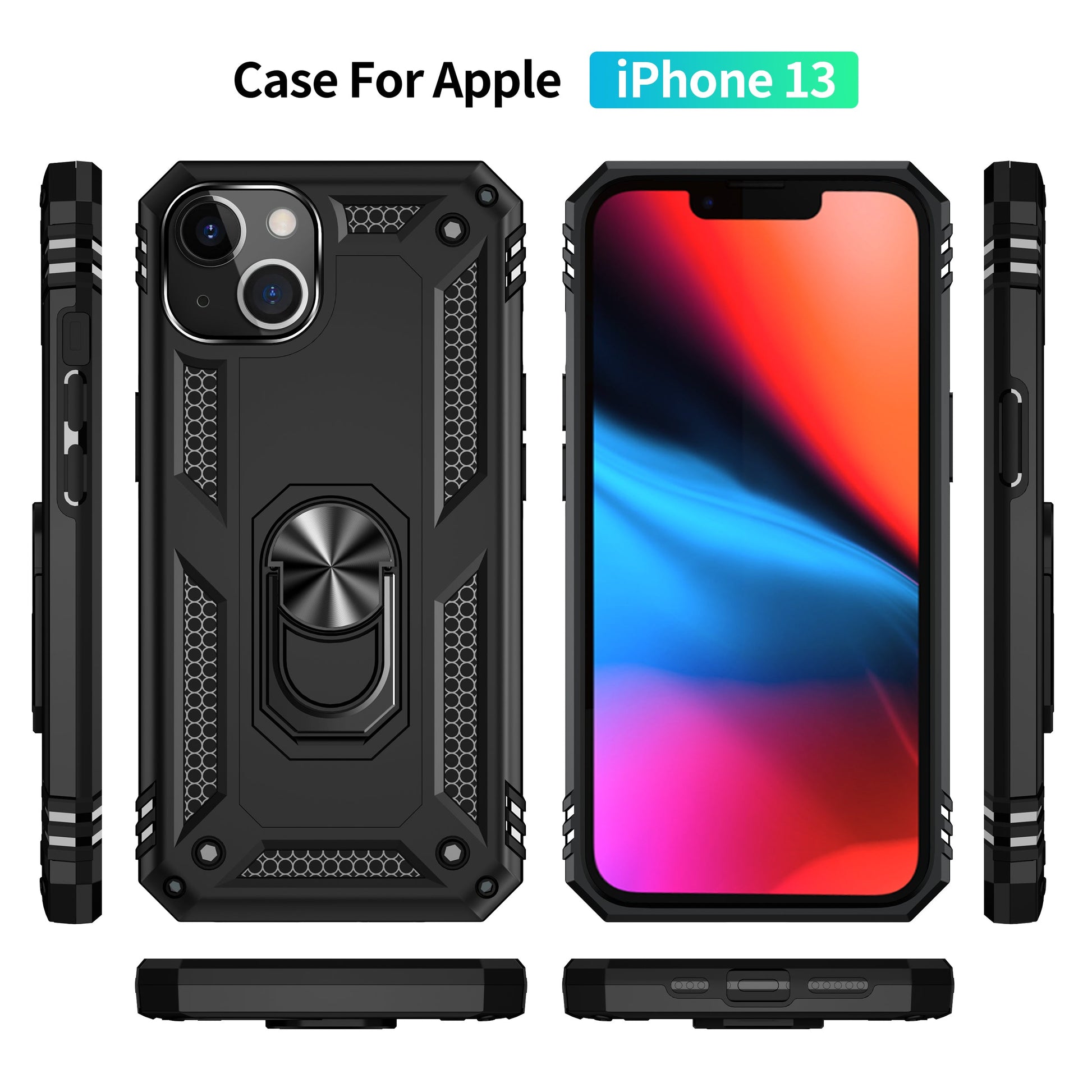 iPhone 13  Case With Kickstand, Heavy Duty , Built-In 360° Rotate Ring Stand image 3