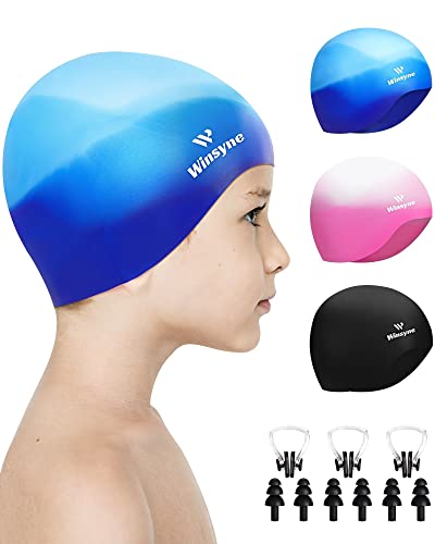 3-Pack Silicone Swim Caps for Kids: Waterproof Protection, Keeps Hair Dry, Ages image 5