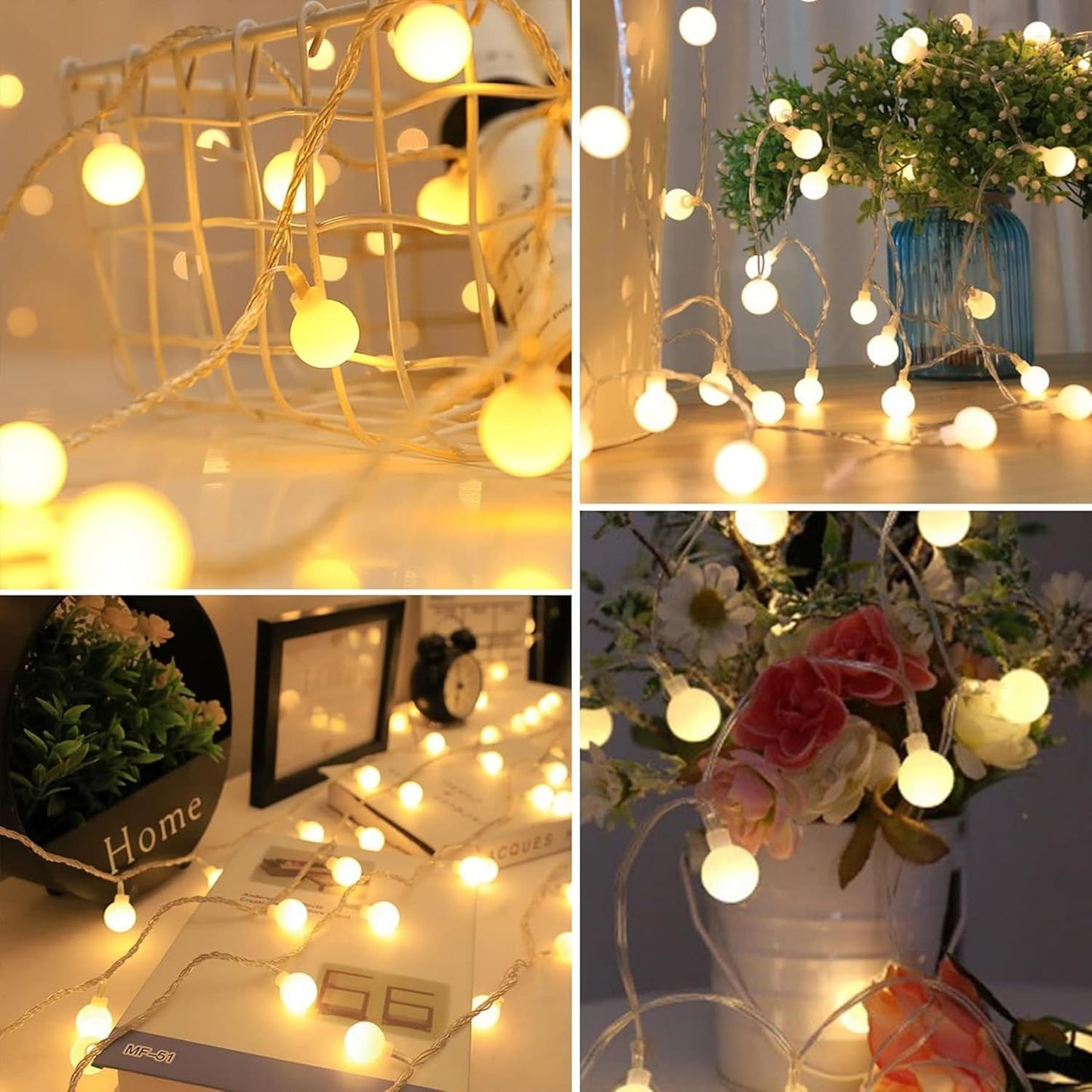 Globe String Lights, 120LED 15M49ft Fairy Lights Plug in Powered, 8 Modes image 4