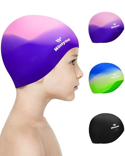 3-Pack Silicone Swim Caps for Kids: Waterproof Protection, Keeps Hair Dry, Ages image 8