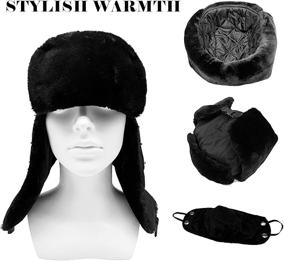SKHAOVS Black Unisex Winter Ear Flap,Windproof and Cold-Proof Cap image 4
