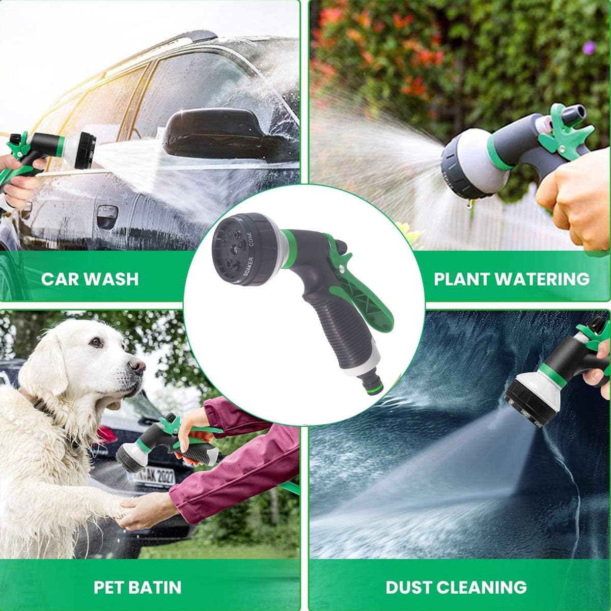 GoldOars Pack of 2 Garden Hand Shower Garden Hose Nozzle 8 Adjustable Pressure image 2