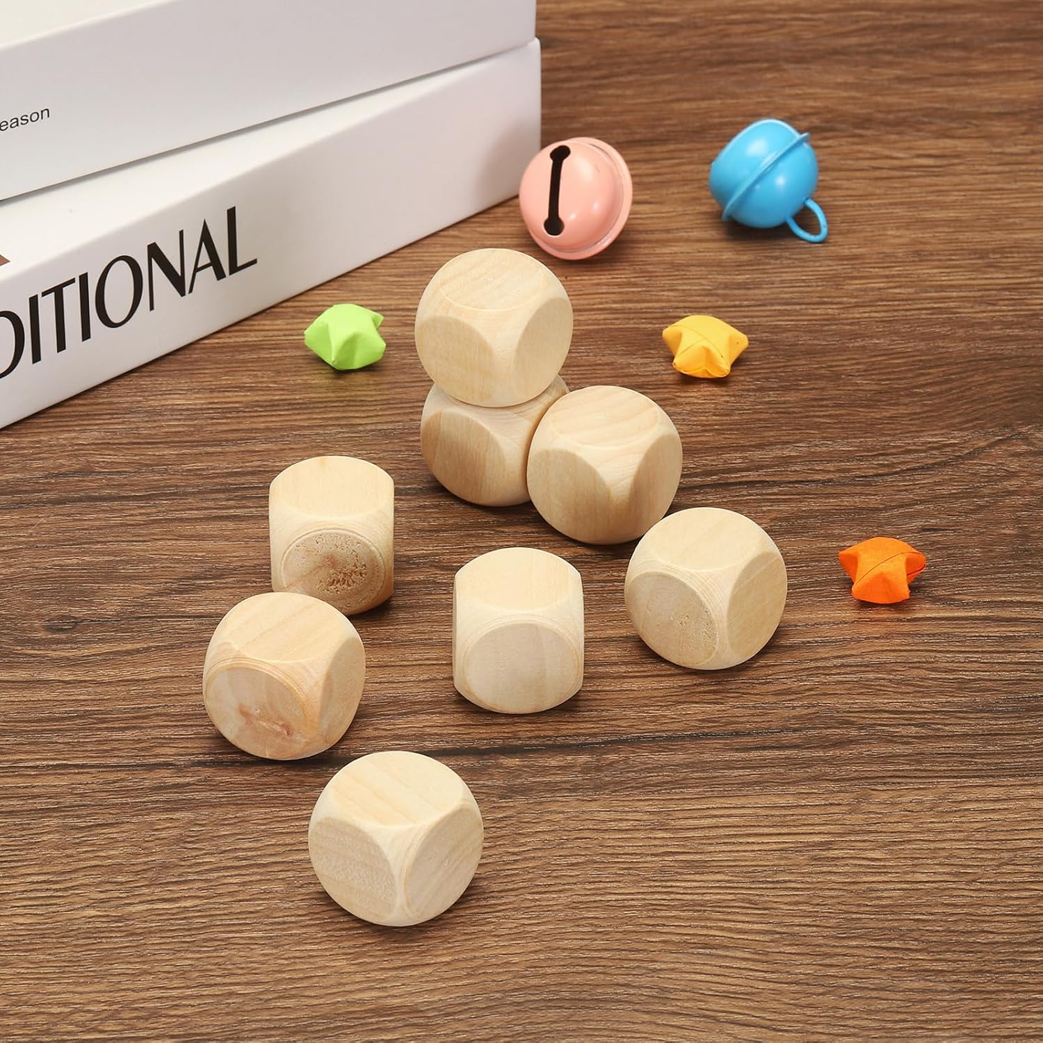 120-Pack 18mm Unfinished Wooden Blank Dice Cubes, Smooth 6-Sided Craft Blocks image 7
