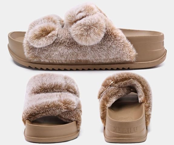 KuaiLu Women’s Fluff Platform Open Toe Slipper with Arch Support image 13