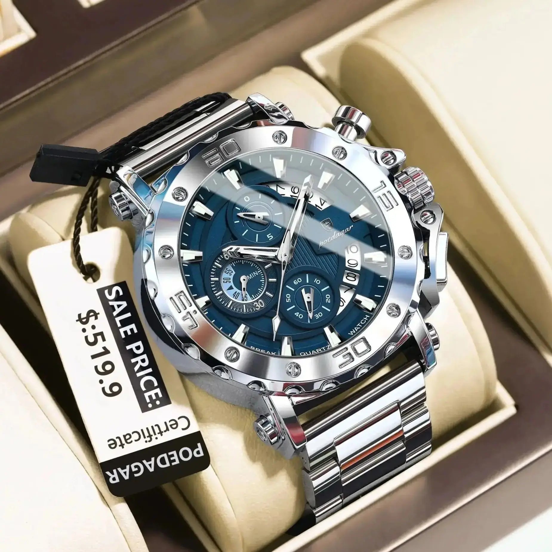 POEDAGAR Luxury Watch for Men Man Male Chronograph Stainless Steel Men's Quartz image 1