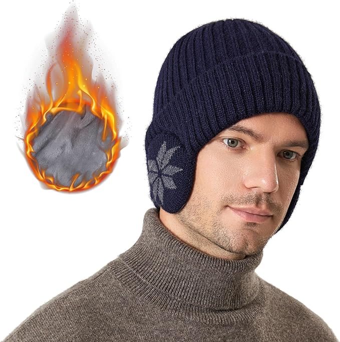 NICEYEA Winter Warm Knitted Beanies Hat for Men Women Thermal Skull Cap with Win image 8