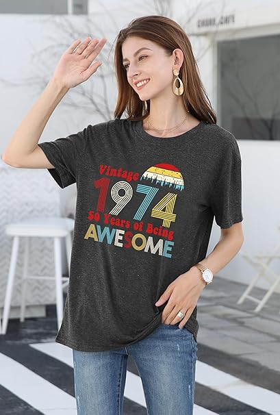 SUWATOIN 50th Birthday T Shirt Women Vintage 1974 T Shirt image 0