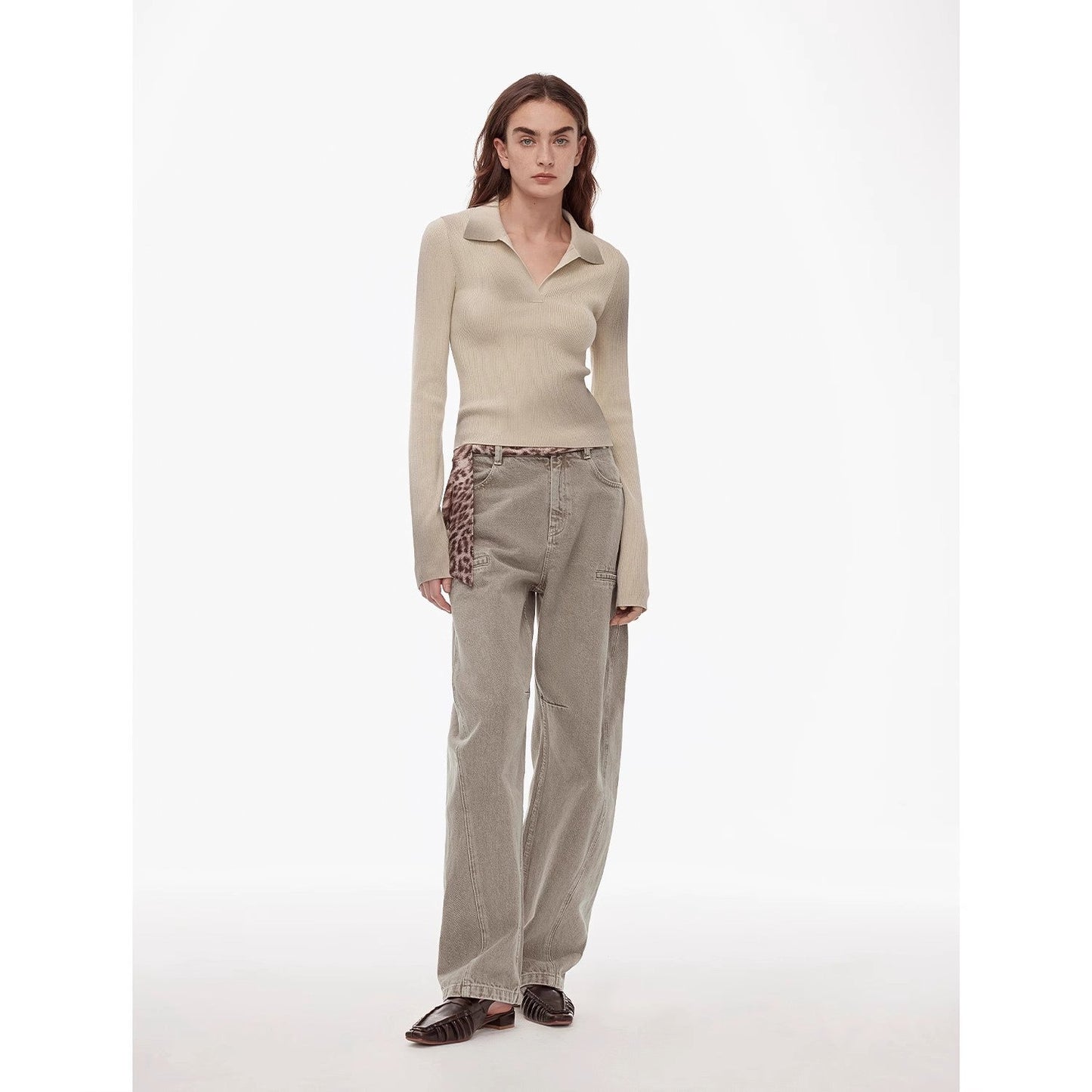 "Artistic Abstract" Sfumato Distressed Printed Merino Wool Waisted Polo Collar image 9