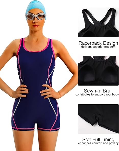 CharmLeaks Women Wide Straps One Piece Swimsuit Modest Leg Cut Swimming Costume image 5