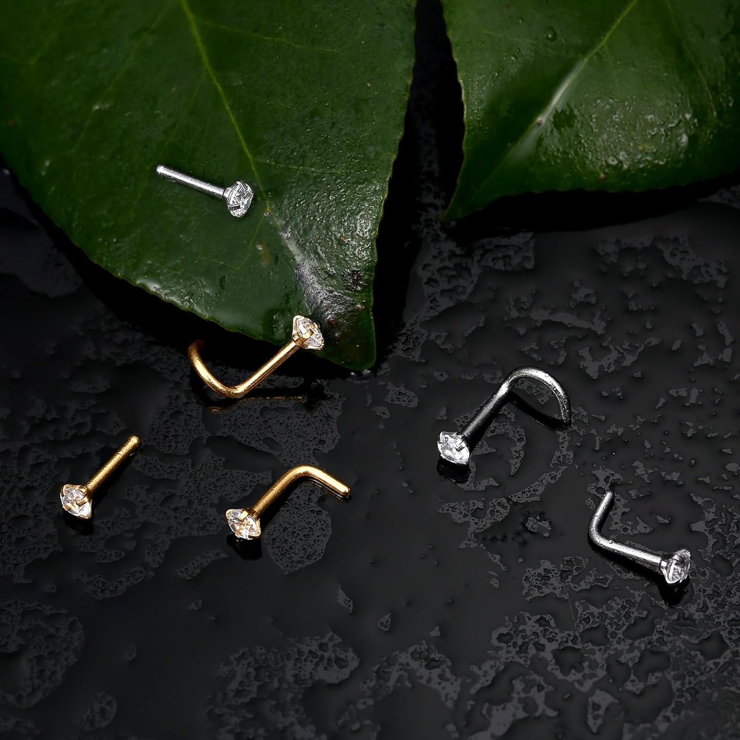 LOLIAS 12-Piece Surgical Steel CZ Nose Piercing Studs Hoops Set image 8