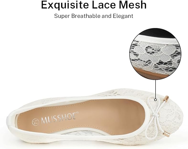 MUSSHOE Women Flats Comfortable Round Toe Lace Flats Shoes for Women image 2