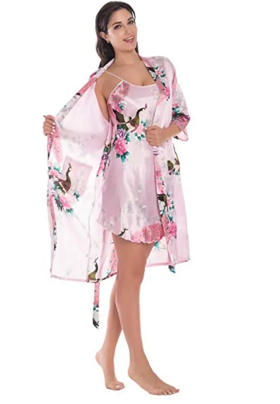 Fashion Women's Summer Mini Kimono Robe Lady Rayon Bath Gown Yukata Nightgown image 8