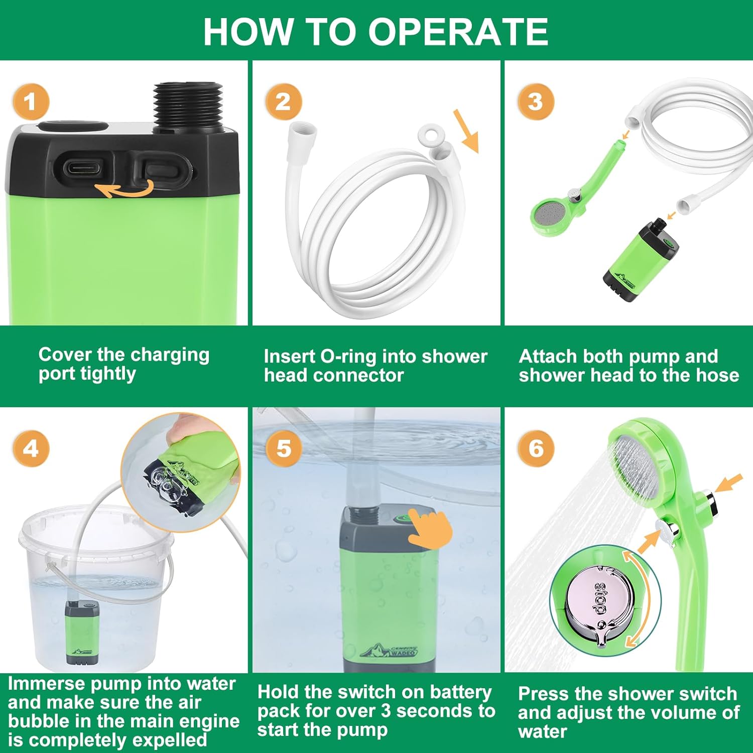 WADEO Upgraded Portable Shower, Camping Shower with Rechargeable 6000mAh Battery image 4