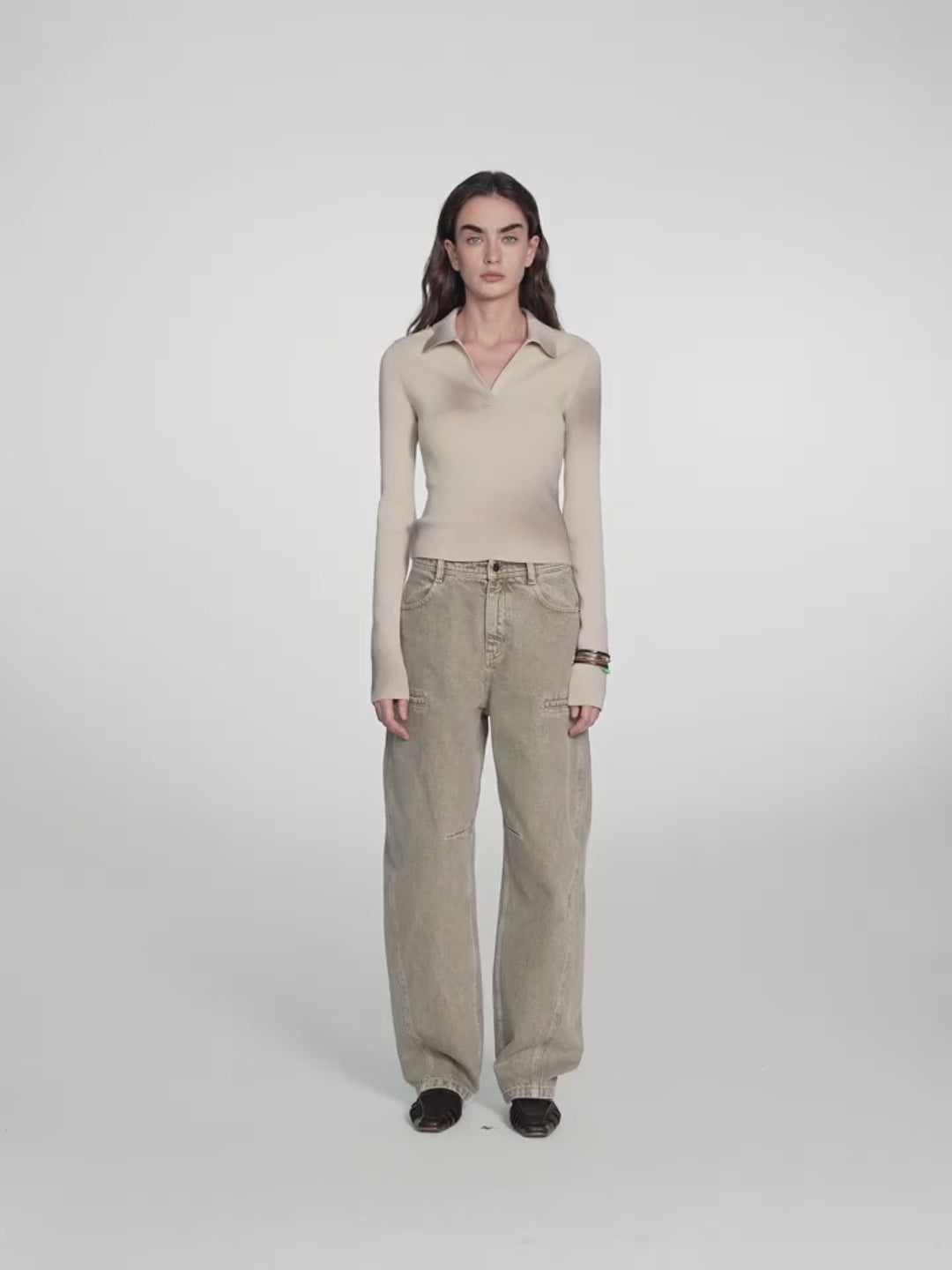 "Artistic Abstract" Sfumato Distressed Printed Merino Wool Waisted Polo Collar image 2