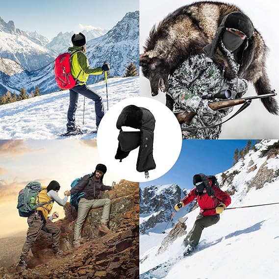 SKHAOVS Black Unisex Winter Ear Flap,Windproof and Cold-Proof Cap image 3