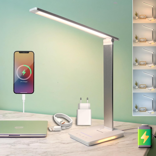 Maxter Silver Wireless LED Desk Lamp – 550 lumens, Touch Dimming, USB Charging image 0