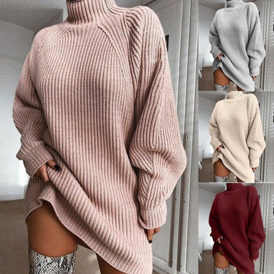Winter Sweater Dress Raglan Sleeves Turtleneck Knit Sweaters Female Pullovers image 1