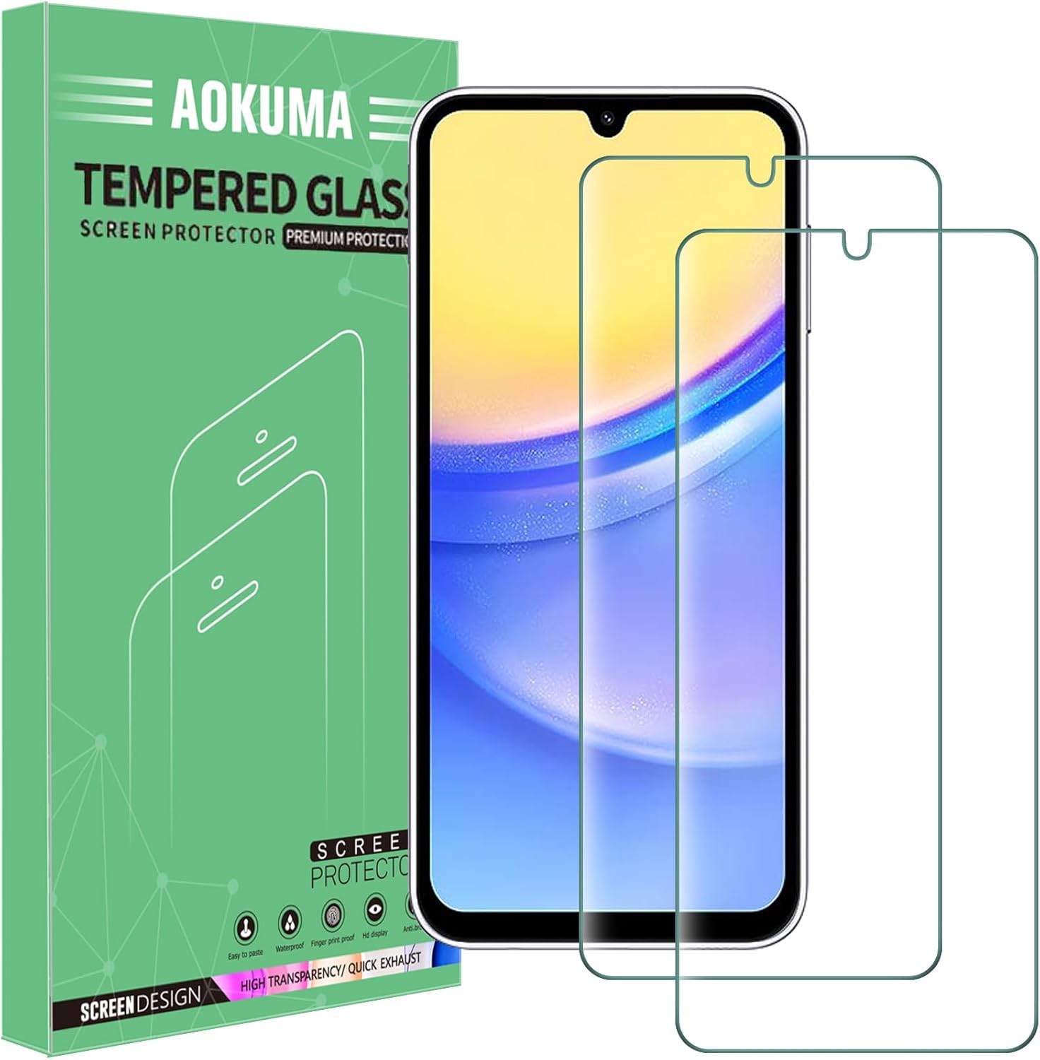 AOKUMA Screen Protector for Samsung Galaxy A15 4G / 5G Tempered Glass, Pack of 2 image 0