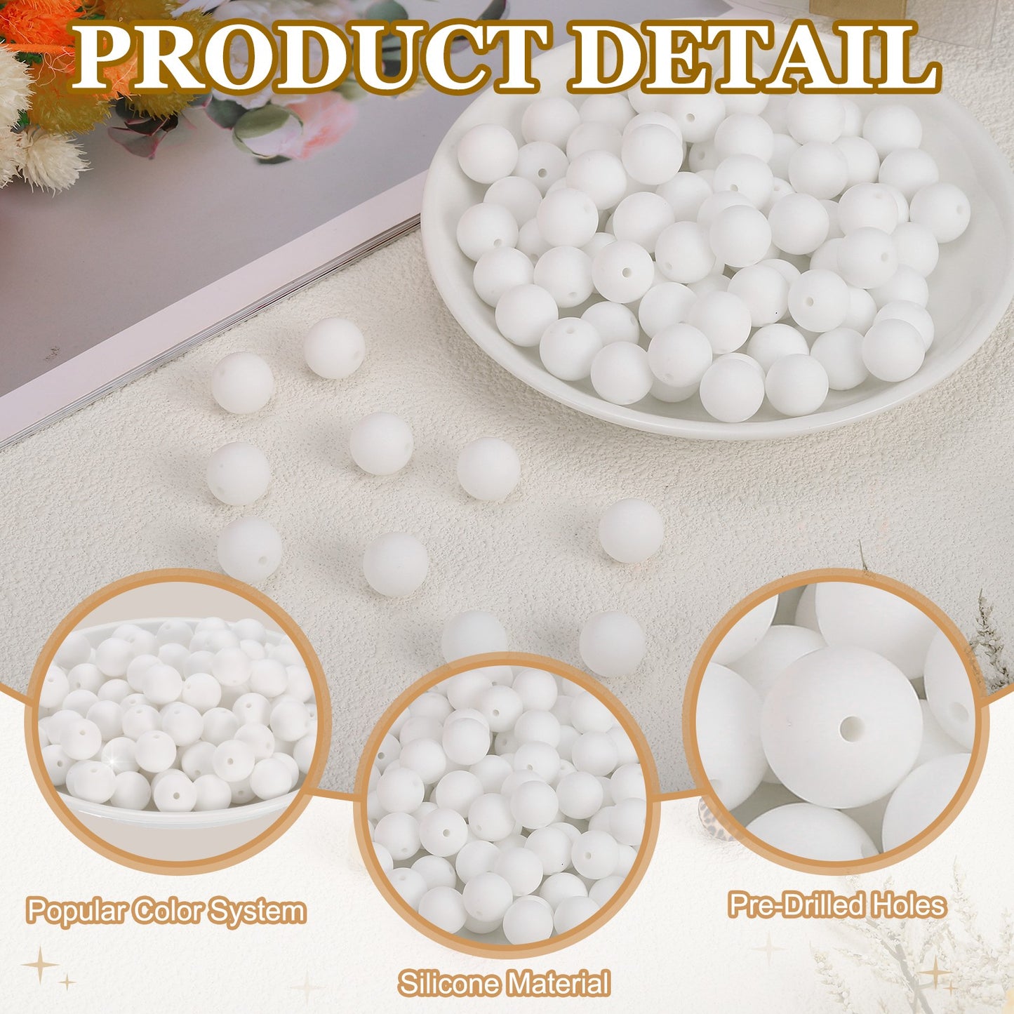 100 Bulk White 15mm Food-Grade Silicone Round Focal Loose Crafting Beads image 11