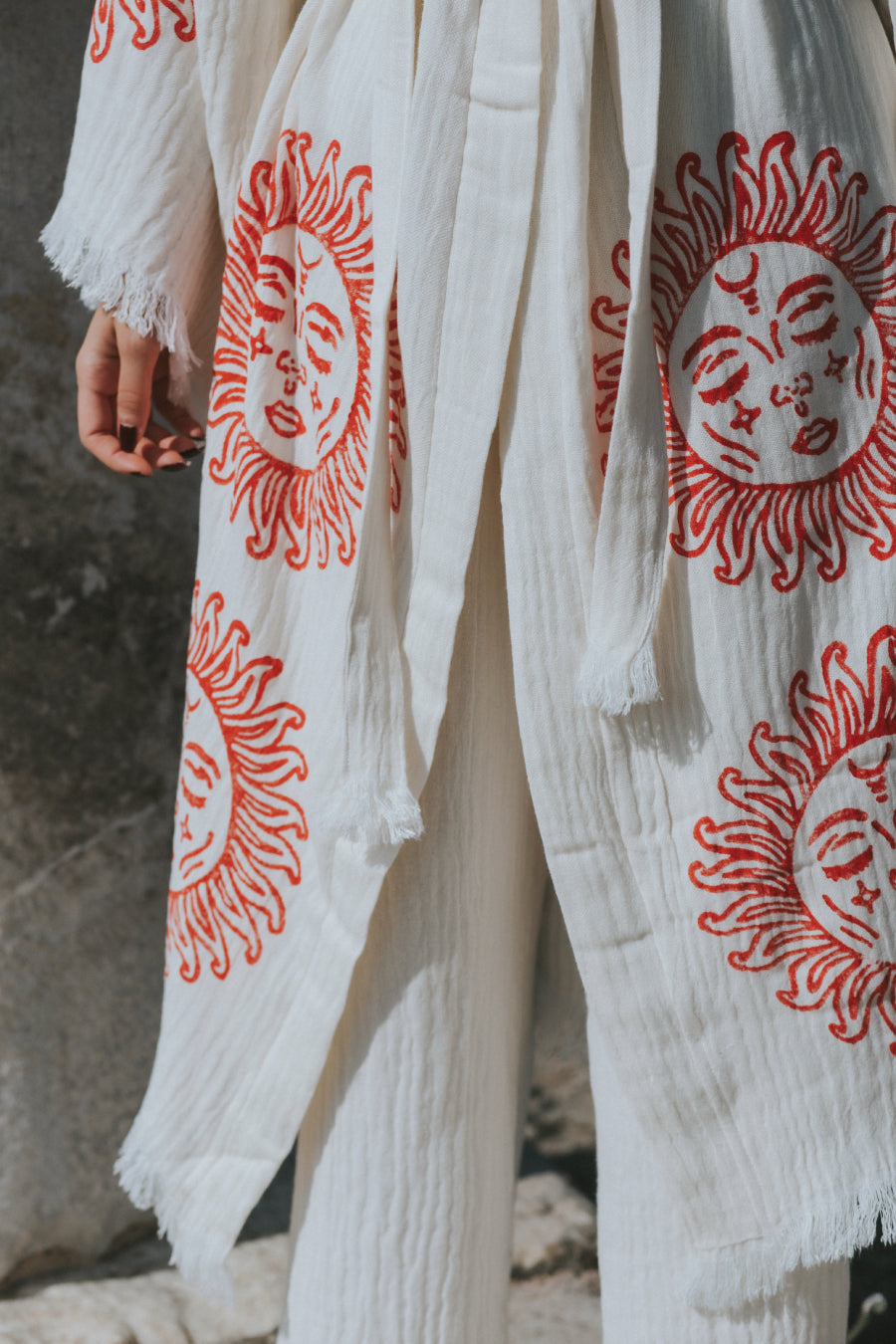 Organic Cotton Soft Bathrobe Handmade Wood Blocks Printed image 5