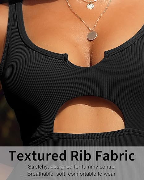 Charmo Ribbed One Piece Swimsuits for Women Cutout Scoop Neck Bathing Suit image 4