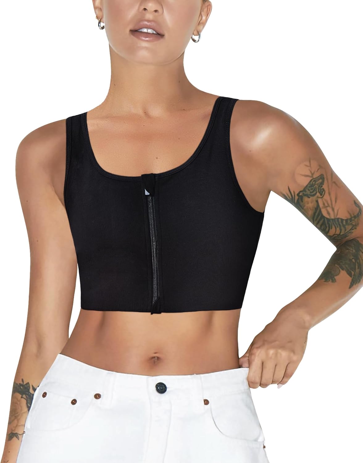 Junlan FTM Zipper Chest Binder, Breathable Compression Tank Top for Transgender image 5