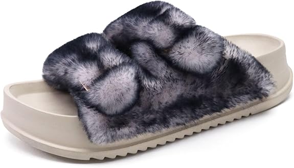 KuaiLu Women’s Fluff Platform Open Toe Slipper with Arch Support image 8